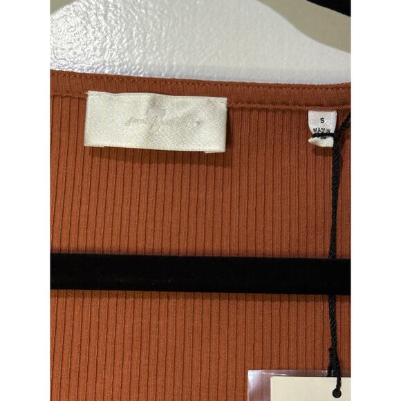 7 For All Mankind Puff Sleeve Square Neck Ribbed Top Size Small NWT Long Sleeves - Picture 3 of 13